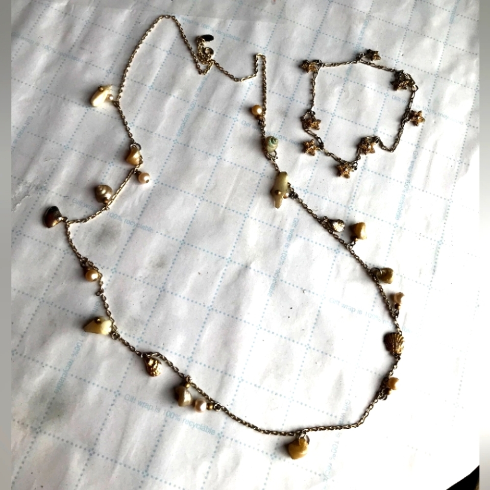 Starfish Bracelet & Sea Shell Charm Necklace Lot - Summer Time Ocean Beach Combo